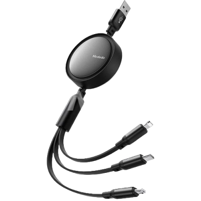 McDododo 3 in 1 A-L + Micro + Type-C Cable 1.2m Black CA-7256
